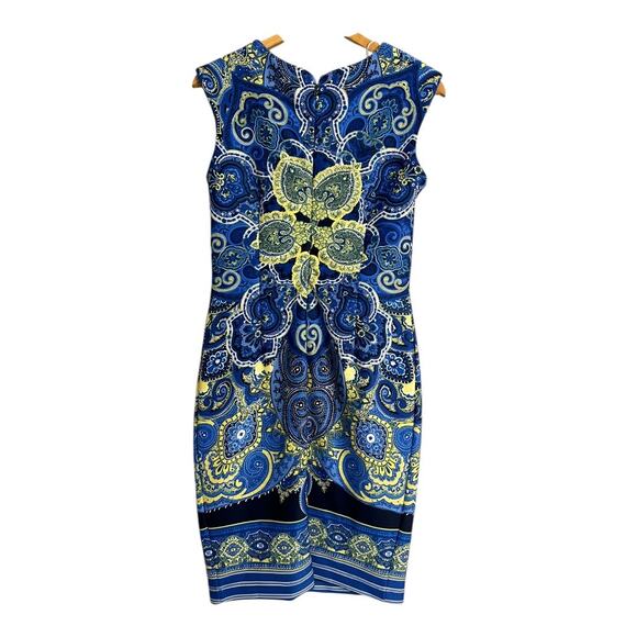 Madison Leigh Women's Dress Size 6 Blue Sleeveless Paisley Print Sheath Pencil - Picture 5 of 6